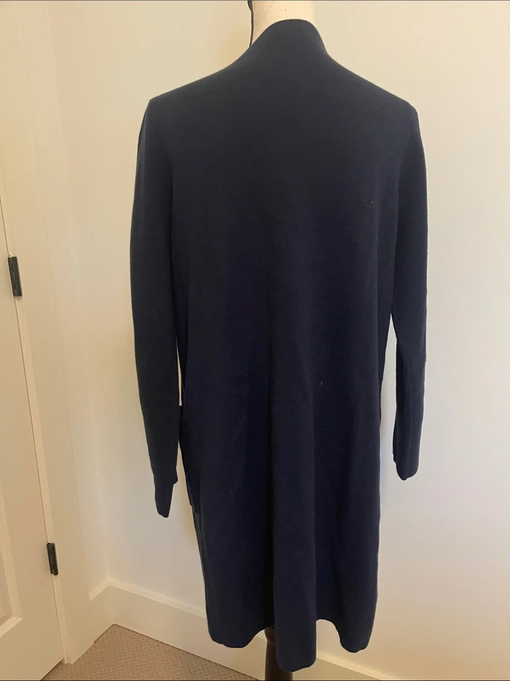 Women's Navy Open-Front Long Sweater Coat